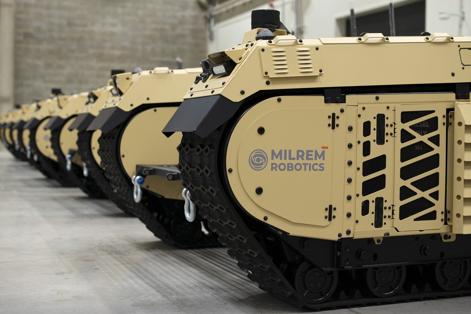 Milrem Robotics' Tracked Hybrid Modular Infantry System (THeMIS) drone vehicles awaiting shipment at the startup's facility in Tallinn, Estonia, on Monday, March 3, 2025. Estonia hopes to turn its thriving tech sector into a military-industrial complex, and tap into rising European defense spending.