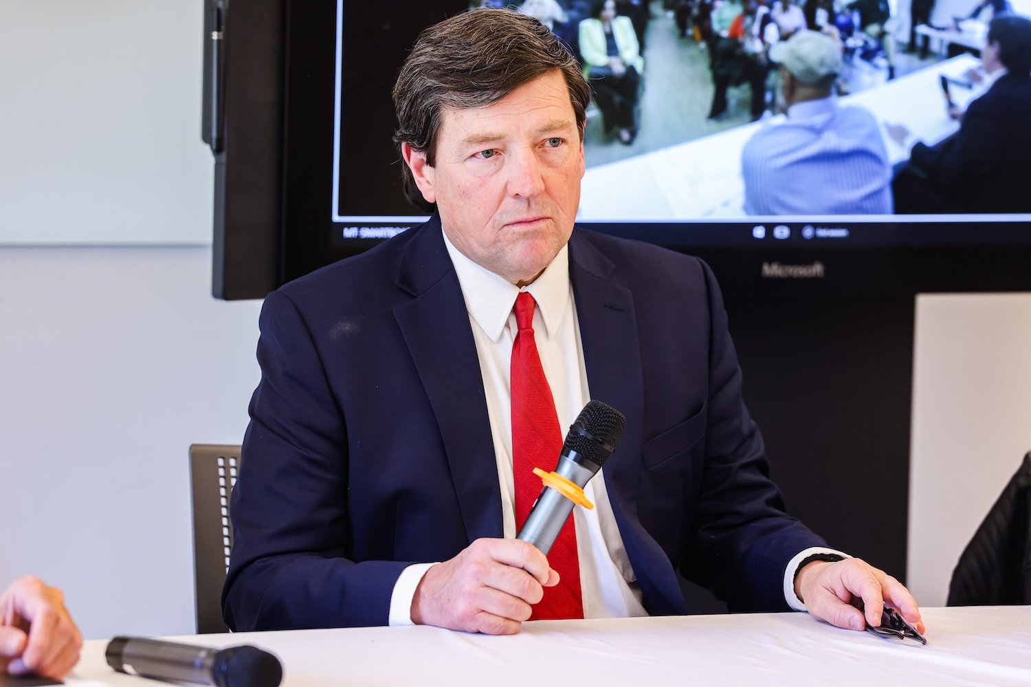 Interim United States Attorney for the District of Columbia Edward Martin during an Anacostia Coordinating Council monthly meeting at Martha's Table in Washington, DC on March 25, 2025.